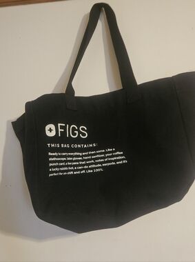 FIGS Black Canvas Tote Bag – Large Cotton Nursing & Medical Work Utility Bag.